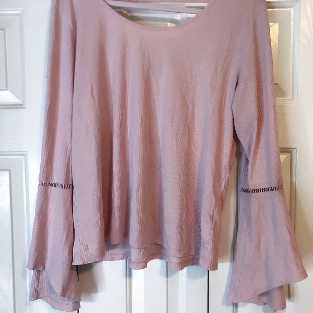 Plus Size Bell Sleeve Pink Top